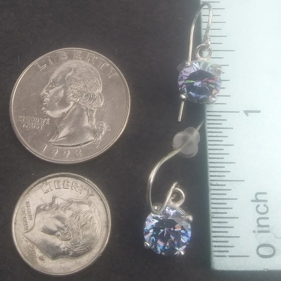 925 hook style  earrings with sparkly stone prong set open back - Picture 9 of 16